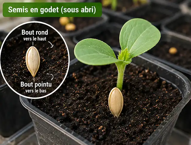 semis courges en godet