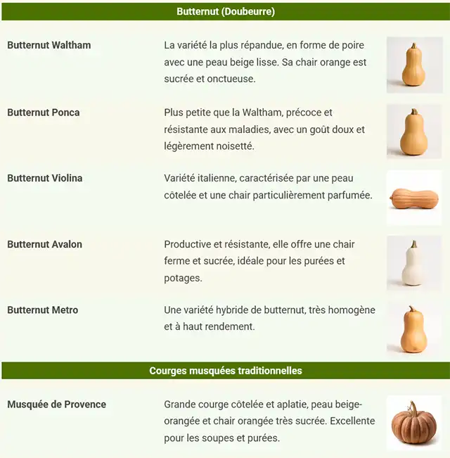 Tableau des variétés de courges Avec photos Jardivores